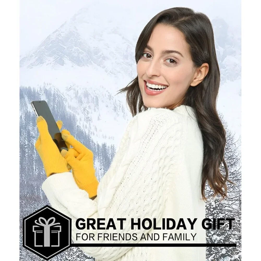 Women's Yellow Winter Touchscreen Wool Magic Warm Knit Fleece Lined Gloves